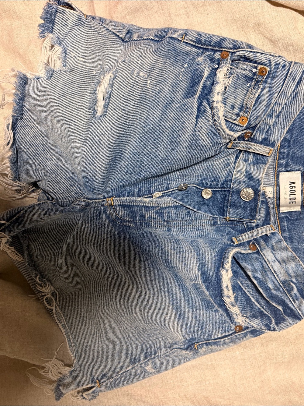 Agolde Blue Denim Dee Short with Copper Hardware